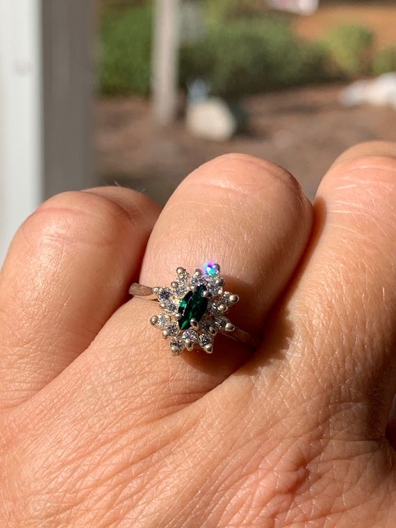 Vintage Emerald CZ Ring, Marquise Emerald CZ Ring,