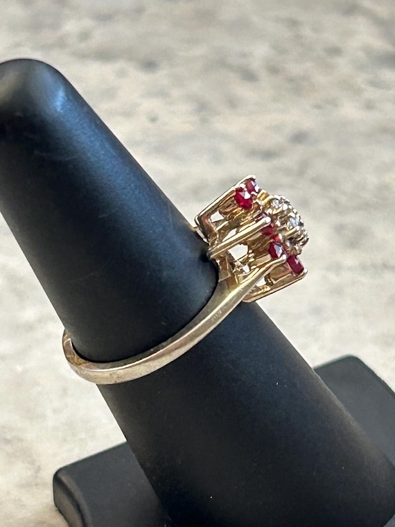 Vintage Ruby CZ Cluster Setting Gold Ring, Yellow… - image 4