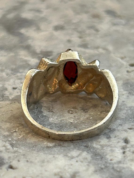 Vintage Marquise Ruby Ring: Gold Plated Silver, S… - image 9