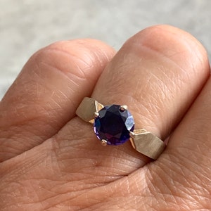 Vintage Amethyst Ring, Gold Plated Pure Silver Ring, Size 5 3/4, February Birthstone, Deep Purple Amethyst Stone