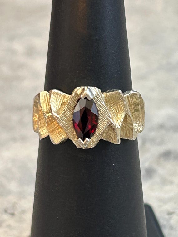 Vintage Marquise Ruby Ring: Gold Plated Silver, S… - image 1