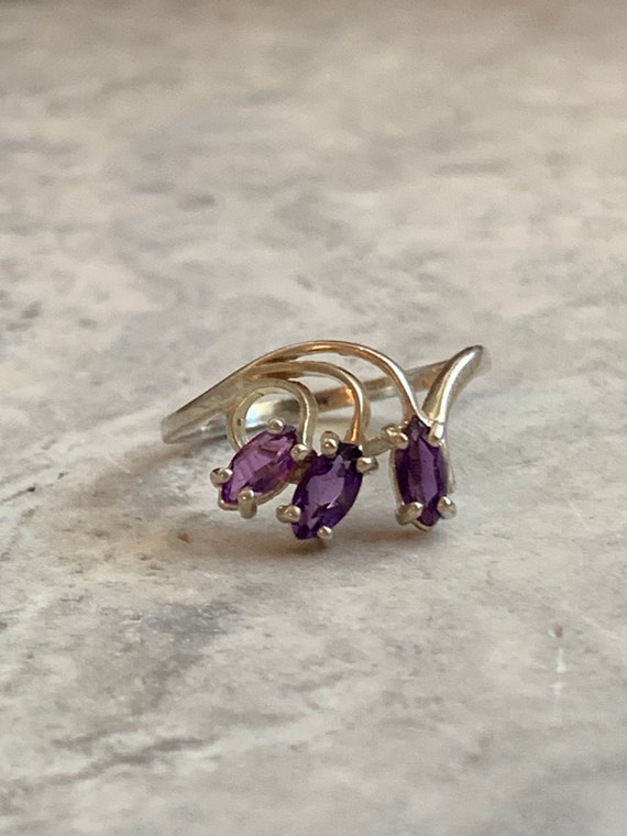 Vintage Marquise Amethyst Woman Ring, Gold Plated… - image 1