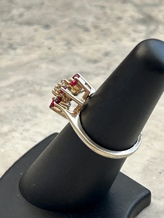Vintage Ruby CZ Cluster Setting Gold Ring, Yellow… - image 6