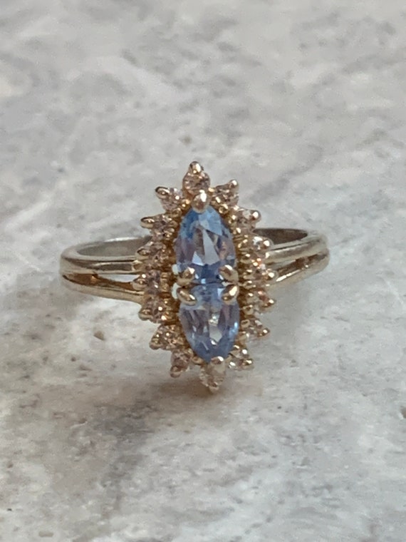 Vintage Simulated aquamarine cz ring, vintage mult