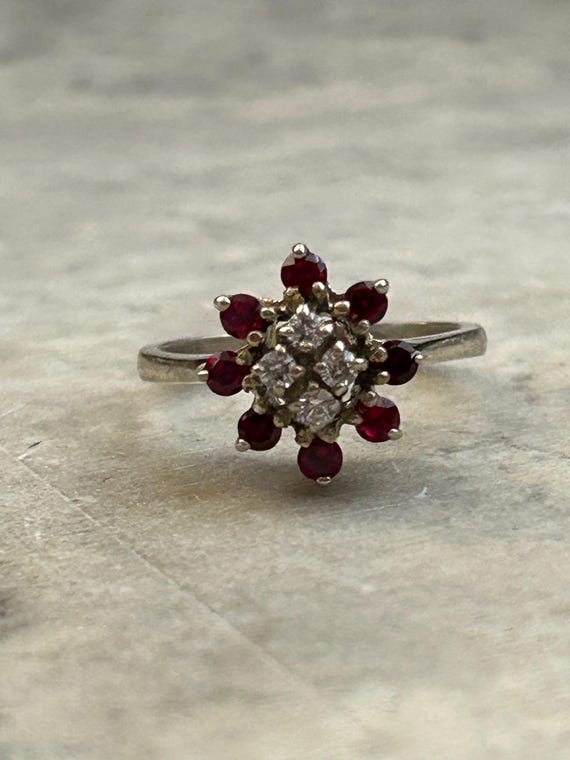 Vintage Ruby CZ Cluster Setting Gold Ring, Yellow… - image 3