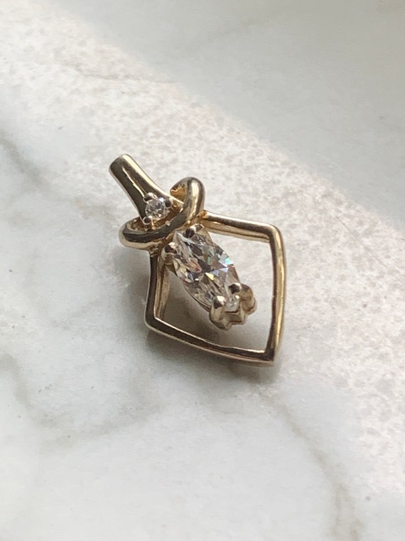 Vintage CZ Pendant, Marquise CZ Gold pendant, Gol… - image 7