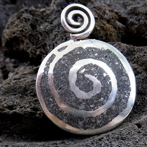 Lava disc with 925 silver spiral, pendant, lava jewelry, natural stone jewelry, lava pendant