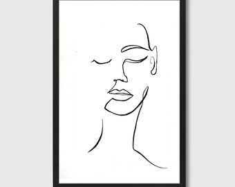 Painted face line drawing original artwork A3 in black and white