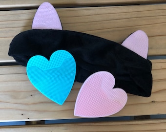 Black Cat Ear Headband and Heart Shaped Silicone Face Scrubber Brushes