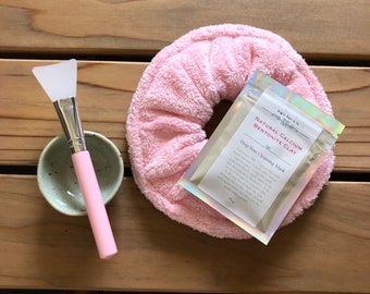 Spa Facial Kit- Microfiber Towel Absorbent Scrunchie, Clay Mask, Mixing Bowl, and Applicator Brush