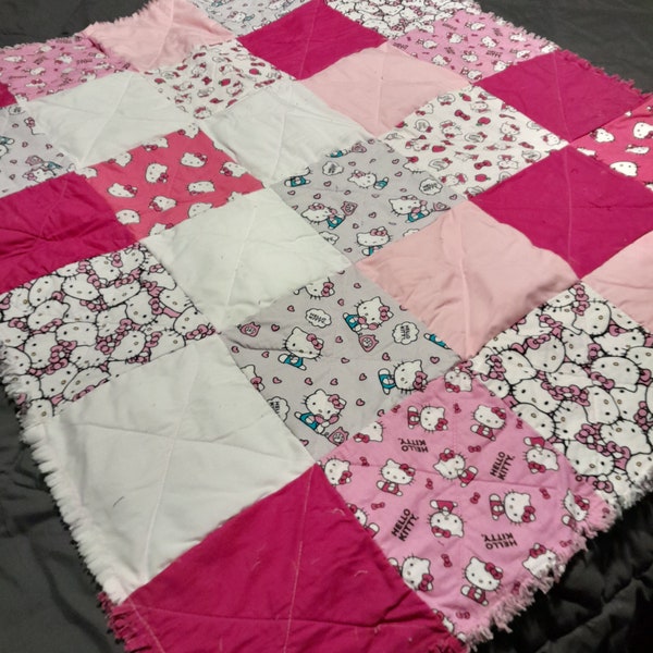 Hello Kitty Rag Quilt Crib Size Made To Order you pick the size you want