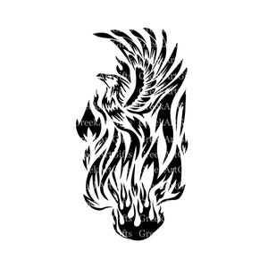 Phoenix Bird Mythological Creature Tattoo Stencil stamp digital - Phoenix bird wing design svg png eps Clipart Vector Cricut medieval No 96