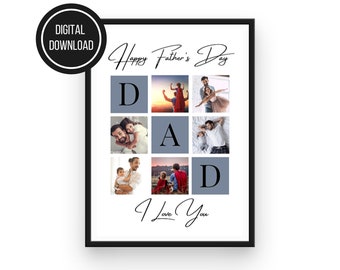 DAD Photo Collage, Father's Day Gift, Custom Photo Print, Gift For Dad, Dad Birthday Gift, Instant Download, Printable File, Christmas Gift