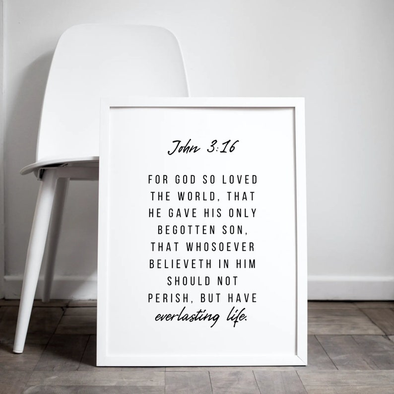 John 3:16 For God So Loved The World Wall Art Print, Printable Bible Verse, Scripture Wall Art Decor Christian Home, Popular Bible Verses image 6