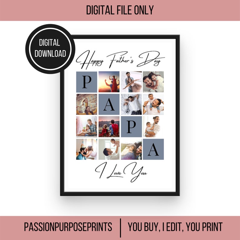 PAPA Photo Collage, Father's Day Gift, Custom Photo Print, Gift For Dad, Dad Birthday Gift, Instant Download, Printable File, Christmas Gift image 1