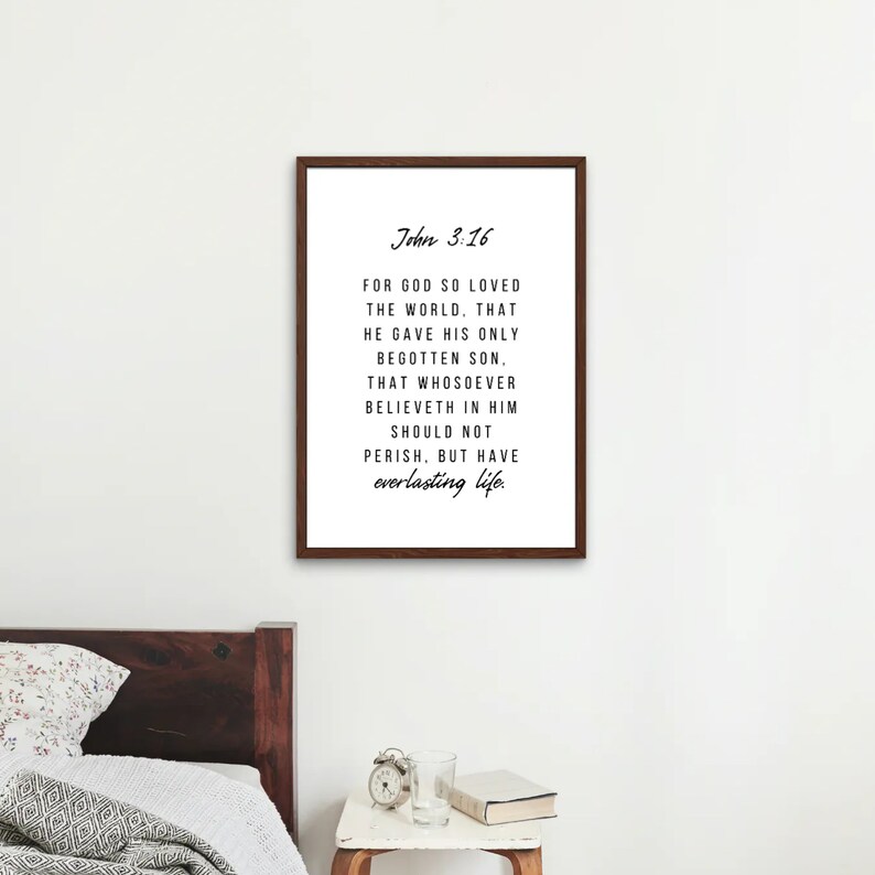 John 3:16 For God So Loved The World Wall Art Print, Printable Bible Verse, Scripture Wall Art Decor Christian Home, Popular Bible Verses image 2