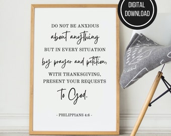 Philippians 4:6 Do Not Be Anxious About Anything, Printable Bible Verse, Scripture Wall Art Decor, Christian Wall Art, Popular Bible Verse