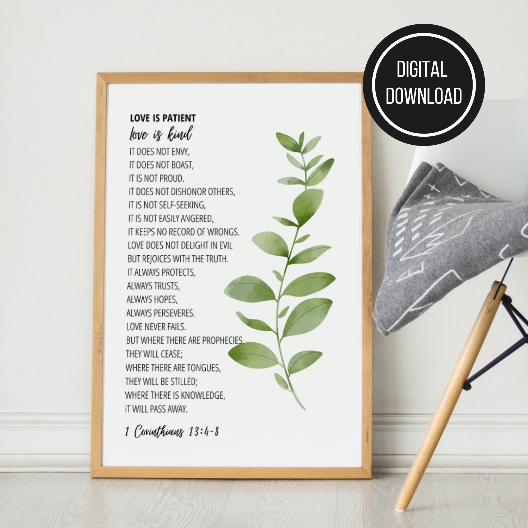 Love is Patient Printable Wall Art, 1 Corinthians 13, Printable Bible ...