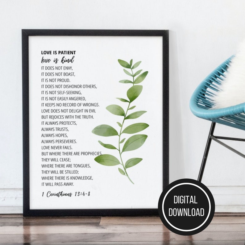 Love is Patient Printable Wall Art, 1 Corinthians 13, Printable Bible ...