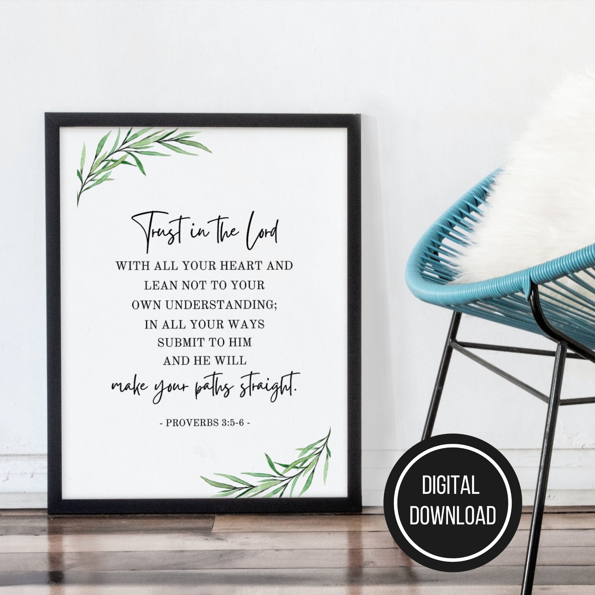 Proverbs 3:5-6 Trust in the Lord Printable Bible Verse Wall Art ...