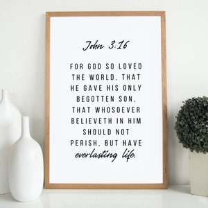 John 3:16 For God So Loved The World Wall Art Print, Printable Bible Verse, Scripture Wall Art Decor Christian Home, Popular Bible Verses image 5