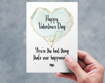 Valentine's Day Card Printable, Blue Crystal Heart, Digital Instant Download Folded Card, You're The Best Thing That's Ever Happened To Me