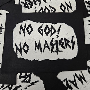 NO GODS no masters anarchism sew on punk patch 5 x 7
