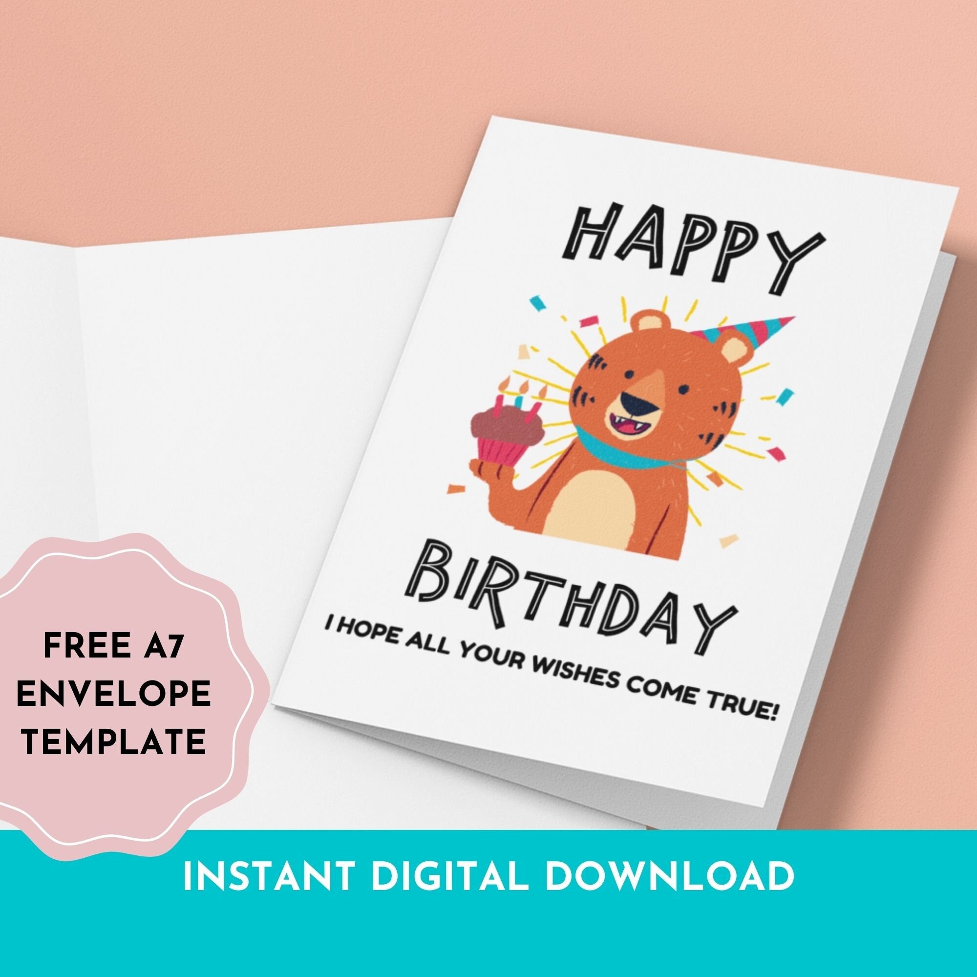 cute tiger printable birthday card for kids hope all your etsy
