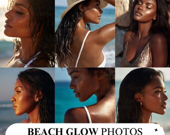 25 Beach Glow Stock Photos, Melanin Beauty, Skincare Business (Digital Download)