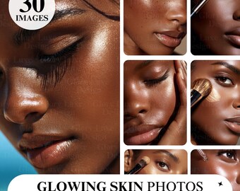 Melanin Beauty Stock Photos, Glowing Skincare, Diverse Models (30 JPGs)