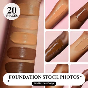 20 ダーク ファンデーション スウォッチ写真、カラー スウォッチの美しい製品ショット表示のストック写真、メイクアップ ブランディング用のリキッド ファンデーション写真
