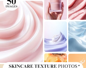 50 Skincare Texture Stock Photos: Cream Mockups, Pastel Beauty (JPGs)
