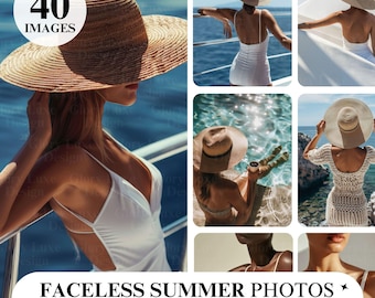 Summer Beach Stock Photos: Faceless Model, Coastal Travel (40 JPGs)