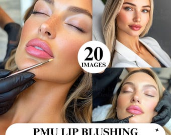 PMU Lip Blushing Stock Photos: Model Lips, Beauty Branding (20 JPGs)