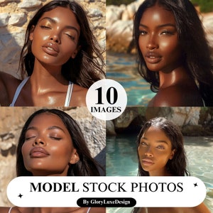 AI Summer Beach Stock Photos: African American Models (JPGs)