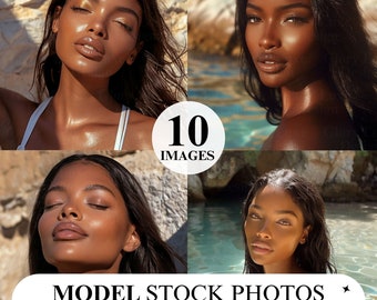 AI Summer Beach Stock Photos: African American Models (JPGs)