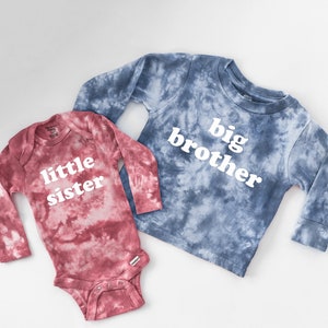 Big Sister / Brother OR Little Sister / Brother Custom Tie Dye Long Sleeve Baby Bodysuit OR Toddler T-Shirt