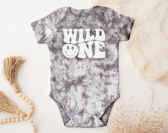Wild One Custom Tie Dye Baby Bodysuit Bodysuit or Toddler T-Shirt in Long Sleeve or Short Sleeve / First Birthday Shirt