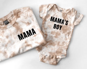 Custom Mama and Mama's Boy Matching Tie Dye Mom and Baby or Toddler Shirts and Bodysuits, Mom and Son Matching