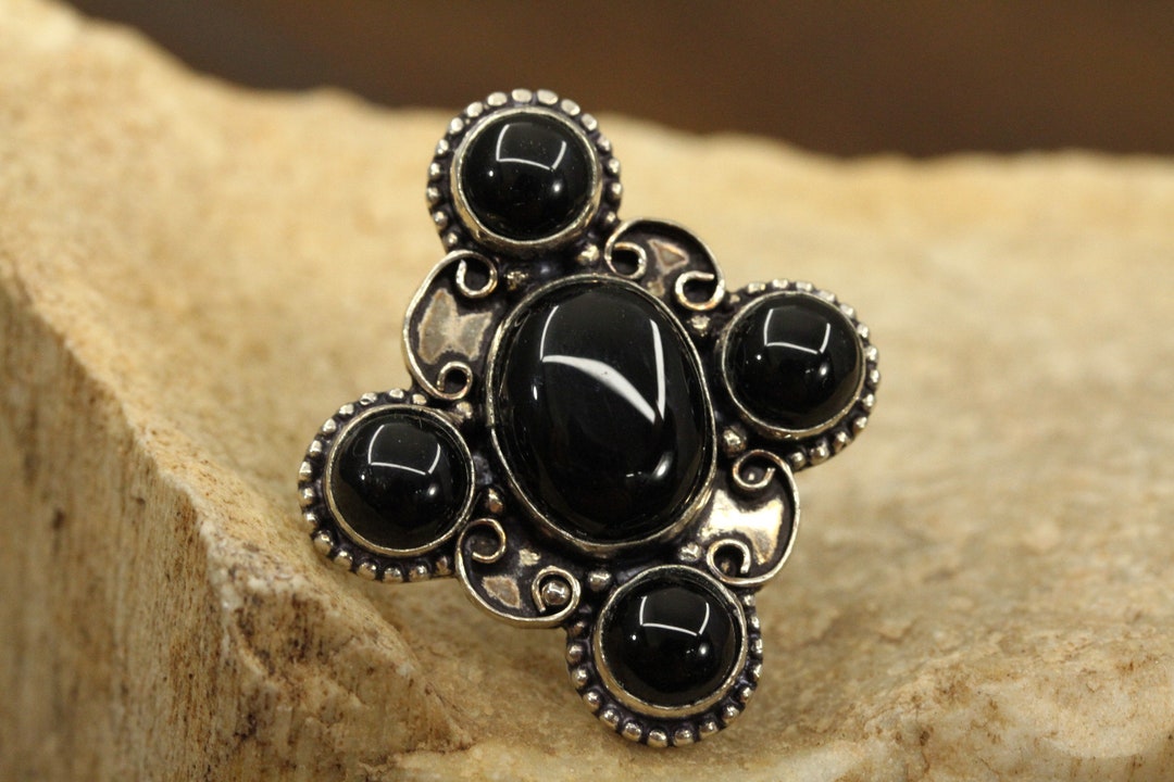 Vintage Artisan Jewelry 925 Sterling Silver Black Onyx Southwestern