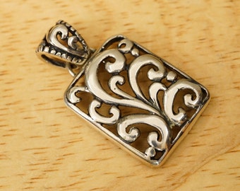 Sterling Silver 925 Jewelry Mexico Scroll Openwork Necklace Pendant 1.5" Long