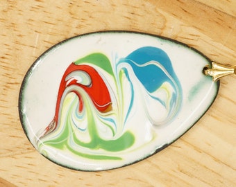 Vintage Jewelry MCM Mid Century Modern Enamel on Copper Multi Color Swirl Necklace Pendant