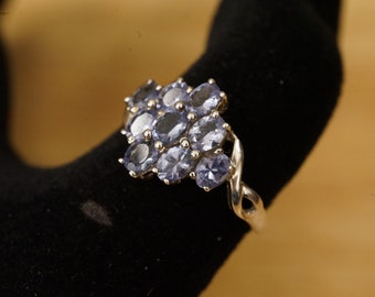 Fine Estate Jewelry 925 Sterling Silver Tanzanite Gemstone Cluster Cocktail Ring Size 5