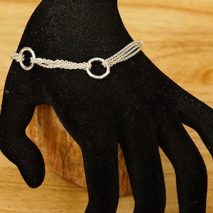 Vintage Sterling Silver 925 Jewelry Italy Faceted Circle Link Multi Strand Bracelet 7&quot;