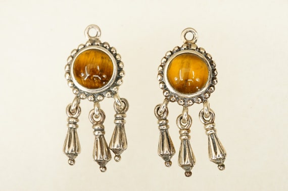 Vintage Fine Jewelry Supply Sterling Silver 925 Tigers Eye Gemstone Earring Dangle Pendants