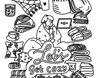 Let's Get Cozy - Simple Adult Coloring Page