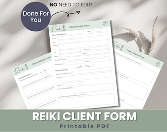 Intakeformulier voor Reiki-cliënten Reiki-therapeutformulier Reiki-sessieformulier Reiki zakelijke sjablonen Reiki-cliënt afdrukbare sjabloon voor u klaar