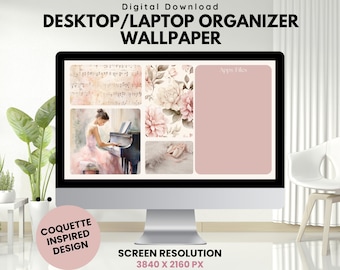 Coquette Ballerina Desktop Organizer Wallpaper, Kokette Ästhetik, Desktophintergrund, Social Club PNG, Kokette PNG, Soft Girl Ästhetik