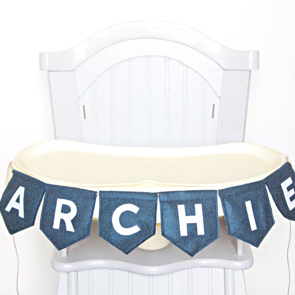 NEW!! Navy Felt Banner with Name, Name Bunting Banner, First Birthday High Chair Banner, First Birthday Banner, Blue High Chair