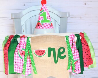 One in a Melon, Watermelon First Birthday, First Birthday Banner, First Birthday Hat, First Birthday